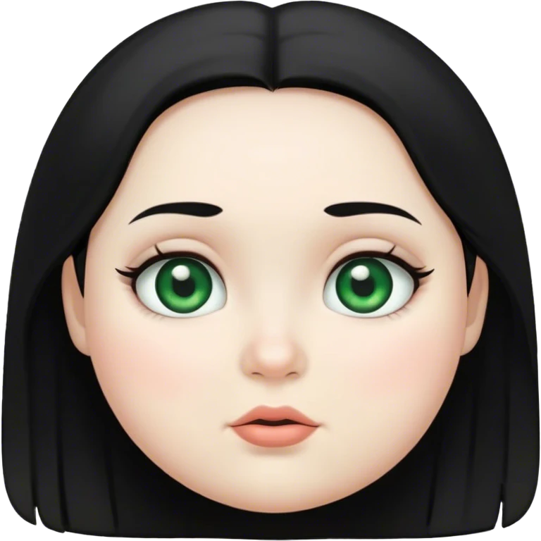 Girl with white skin, black hear, gray/green eyes, chubby cheeks emoji