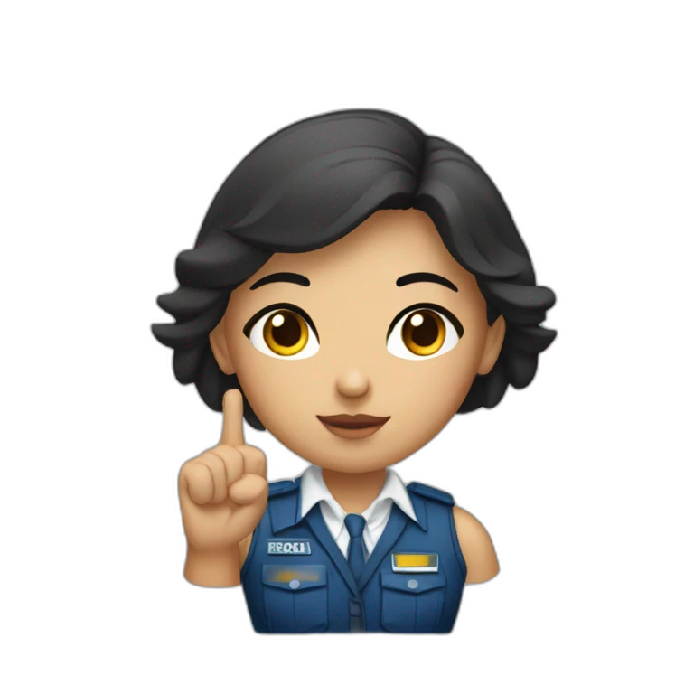 A PERUVIAN SECURITY AGENT GIRL, IN A BLUE VEST AND WHITE SHIRT. SAY OK WITH YOUR HAND. SERIOUSNESS. emoji