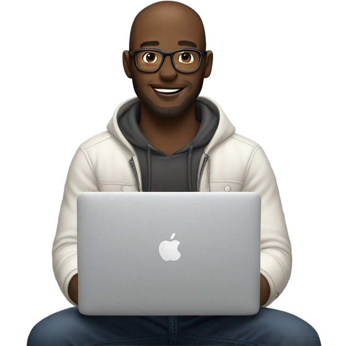 white-skinned male product designer sitting with macbook emoji