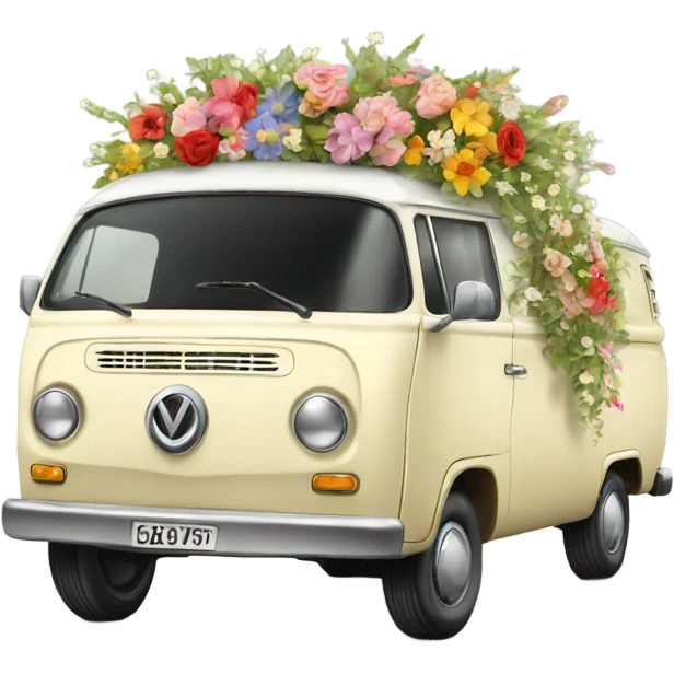 Van car vintage with Flowers emoji