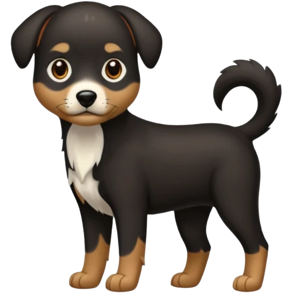 haz un perro negro con las patas y el ozico blancos toques marrones mucho pelo y ojos marrones menos marron emoji