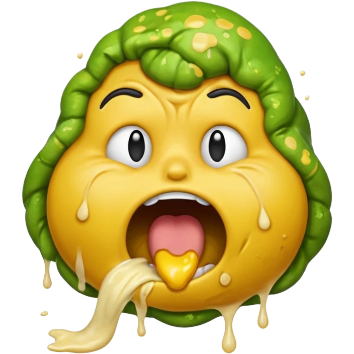 puking face, classic yellow emoji style, wide open mouth emoji