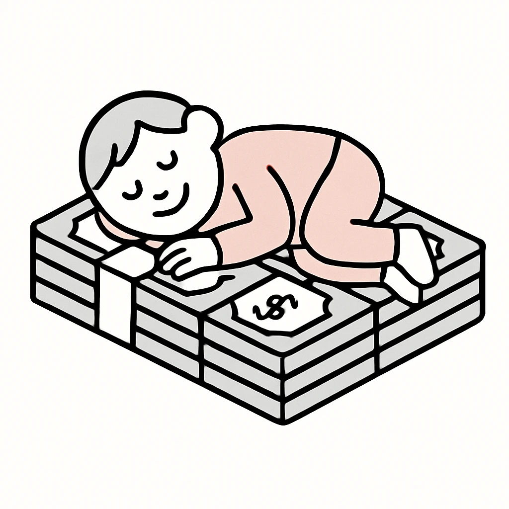 happy person napping on mattress of money emoji