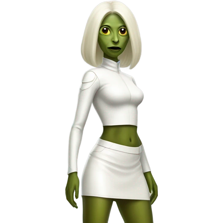 reptilian alien woman in white leather mini skirt, full figure emoji