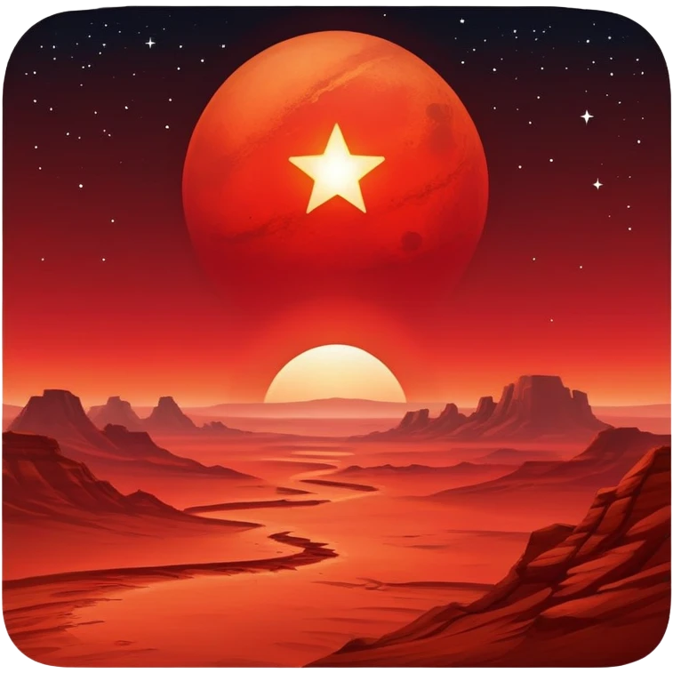 Bright red star rising over Mars horizon, dawn breaking emoji