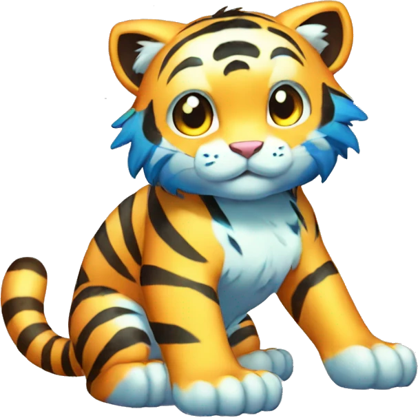 Colorful Shiny Kawaii Cute Blue-striped Tiger-Fakémon-Pokémon full body emoji