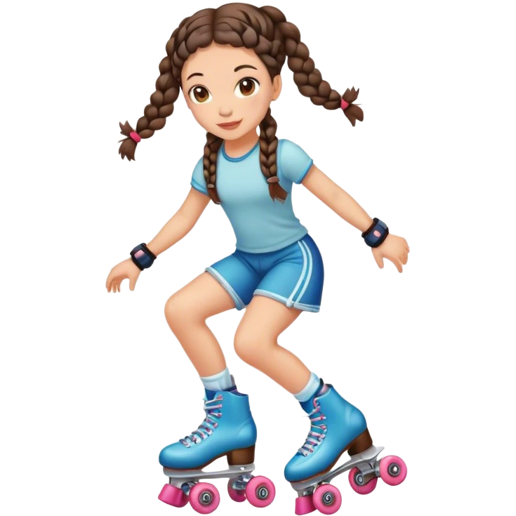 Cute girl, brunette, braids, rollerskates emoji