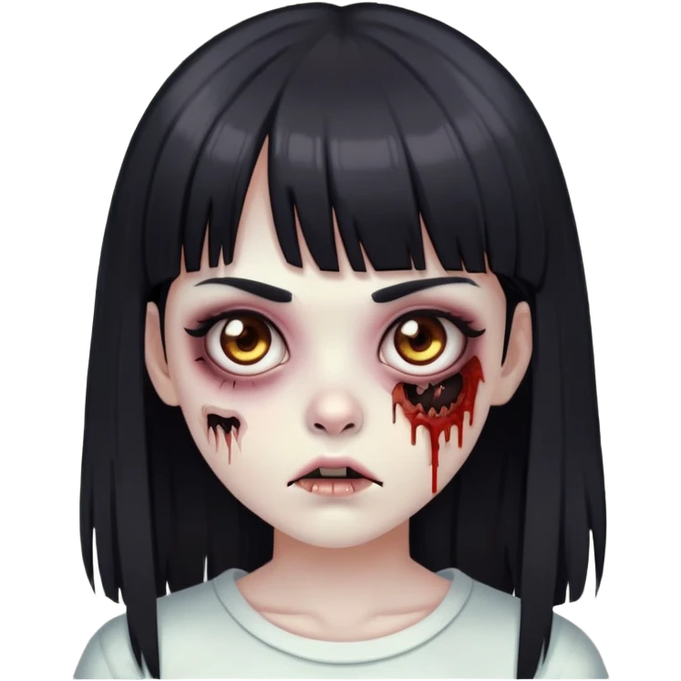 I want a zombie girl with brown eyes and straight black bangs long hair emoji