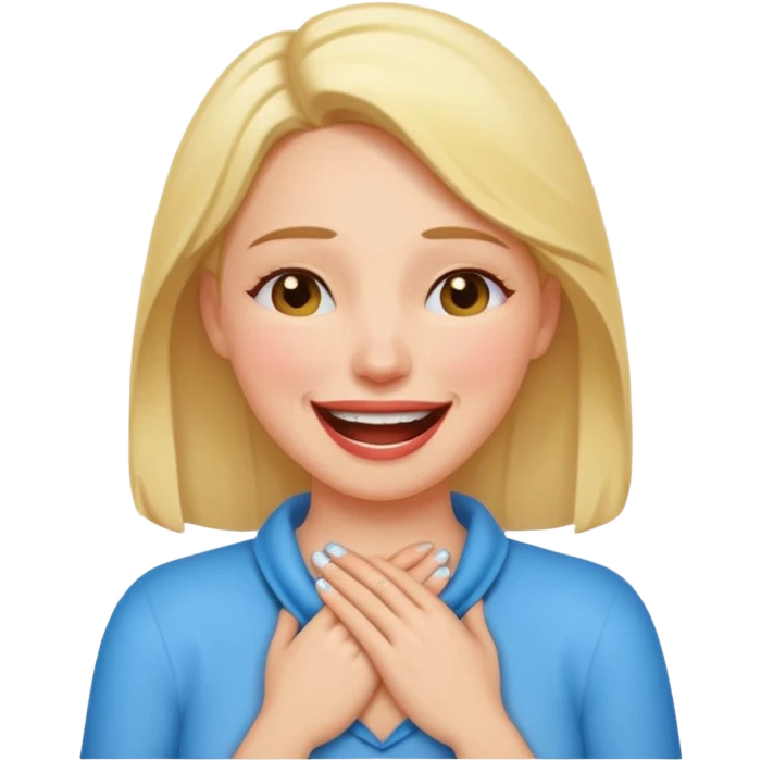 woman holding hands around neck laughing with tears emoji