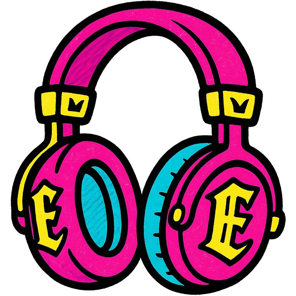 pink gothic headphones with vibrant neon gothic accents and bold outlines emoji