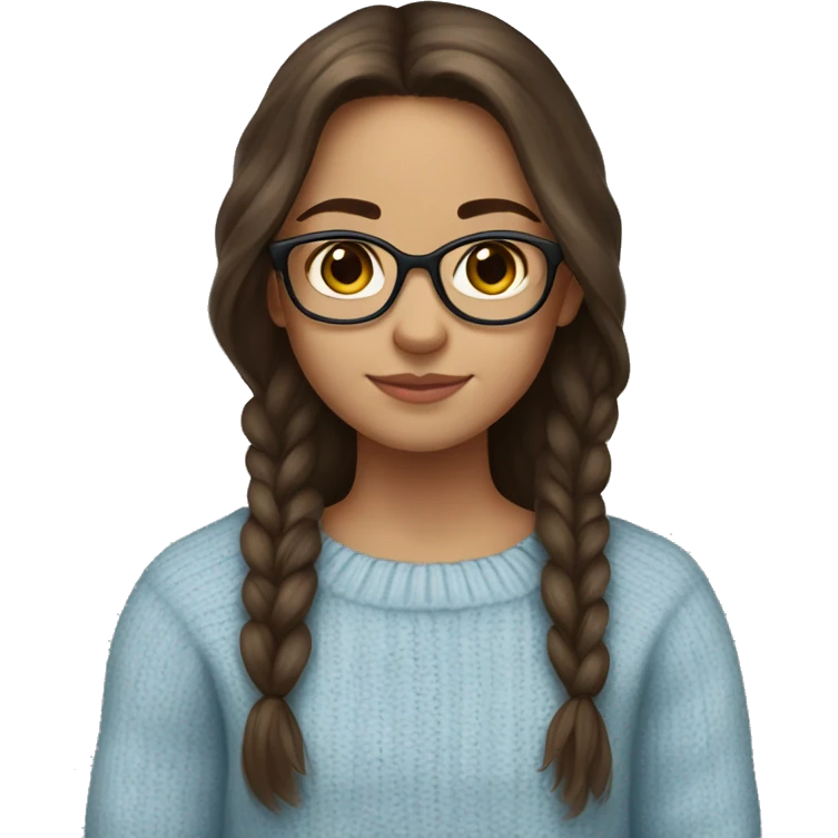 hispanic girl, long brown hair, brown eyes, full body, glasses, young, light blue winter sweater emoji