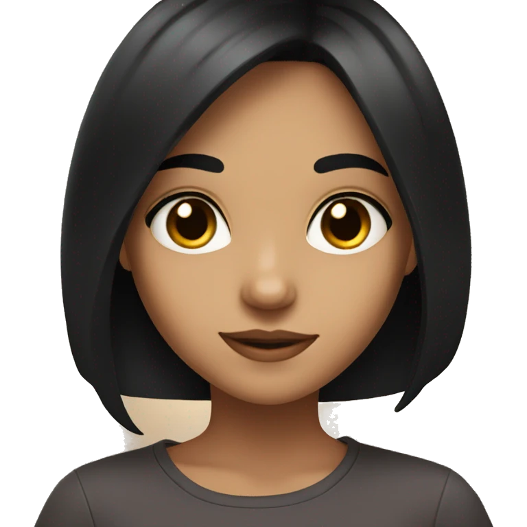 A girl with black hair, brown eyes takes a selfie emoji