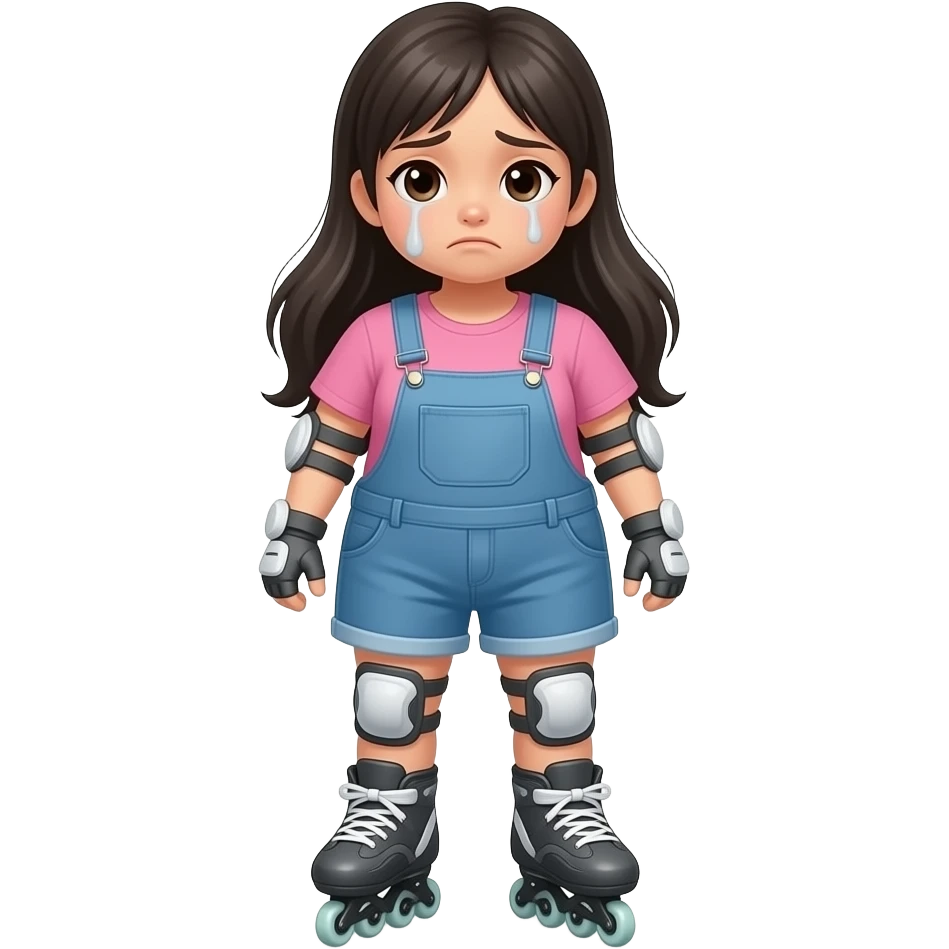 Depressed Fat Asian girl on rollerblades with long hair emoji