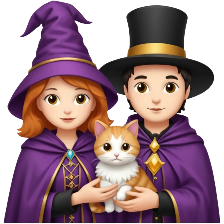magician couple and their pet cat emoji