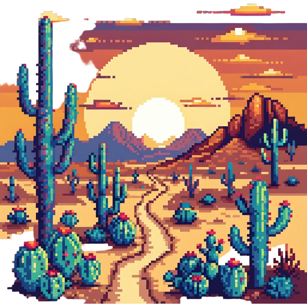 desert landscape with cactus and sunset emoji