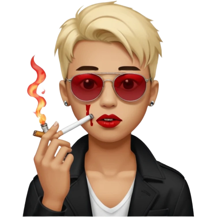 boy high fashion model with lip piercing sunglasses blood smoking cigarette emoji