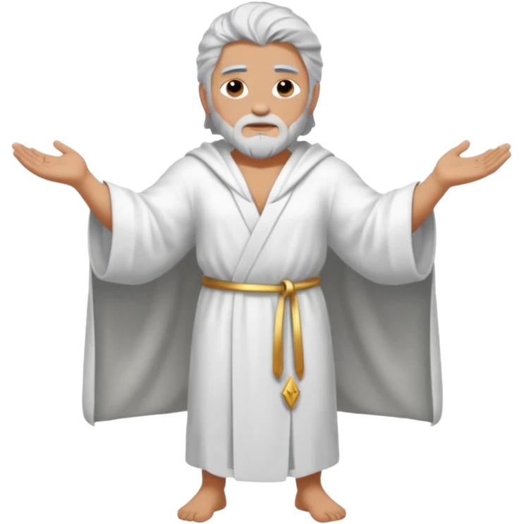 fullbody silverhair god ZEUS, white robe over shoulder, armsdown emoji