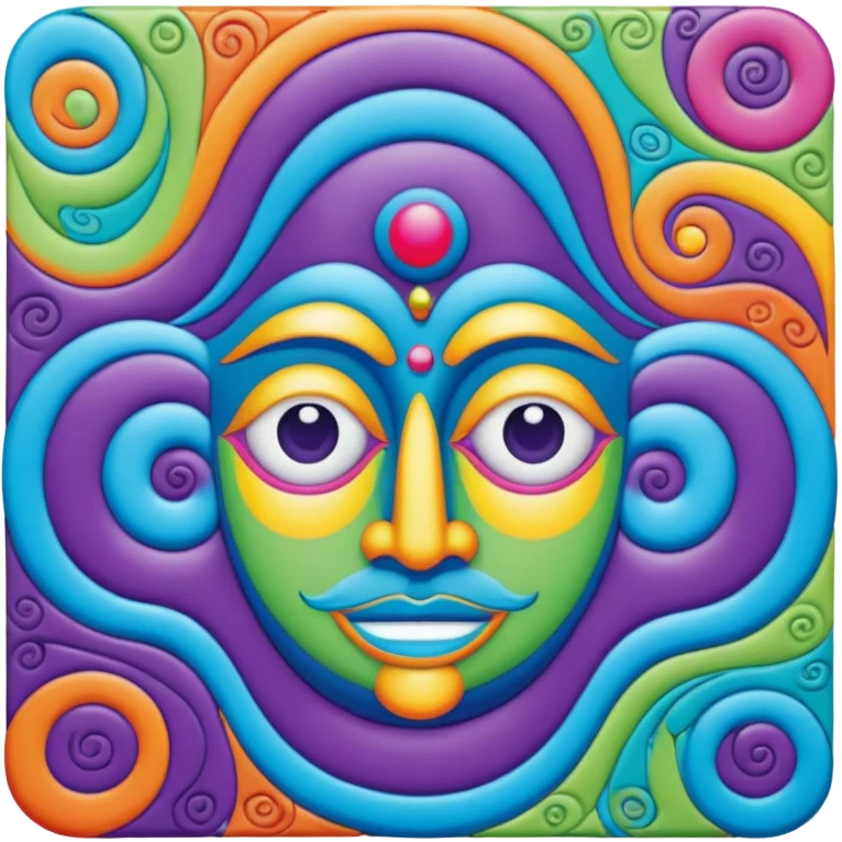 psychedelic blotter with abstract swirls and a subtle Hofmann face, colorful, no text emoji