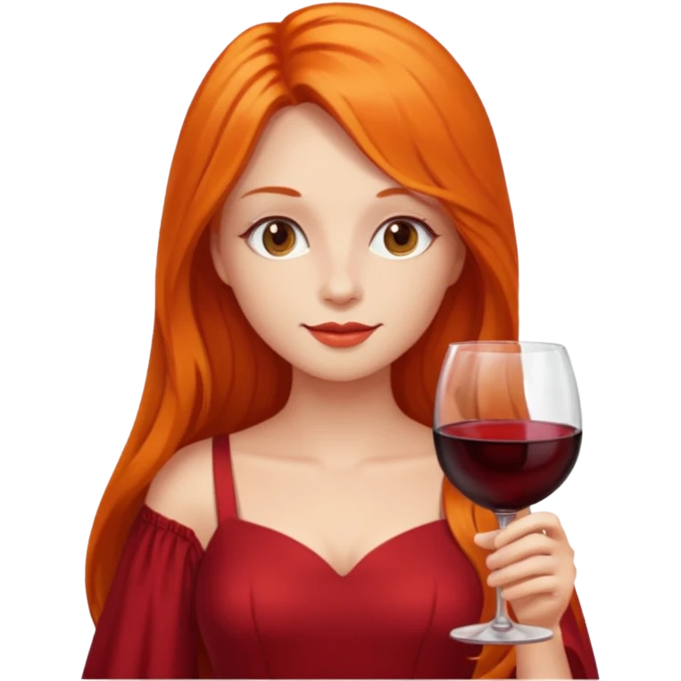 orange long hair drinking wine, dress red emoji