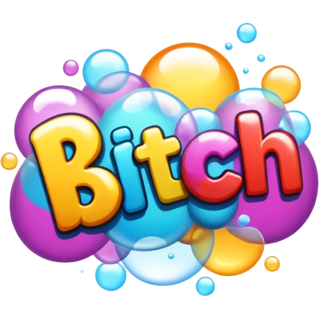Letters in a big blurb-splash-bubble reading "BITCH!" emoji