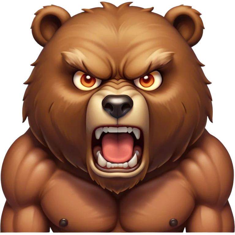 angry buff bear with human like muscles screaming with glowing eyes emoji
