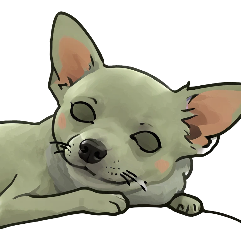 Hairy white chihuahua deeply asleep emoji
