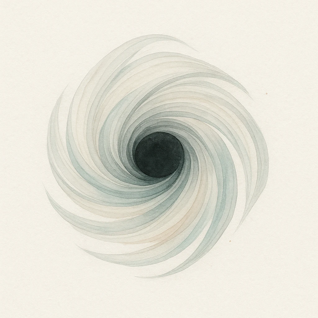 a black hole made of swirling hair, cosmic and mysterious, with strands forming a spiral, watercolor art style, cosmic and mysterious emoji