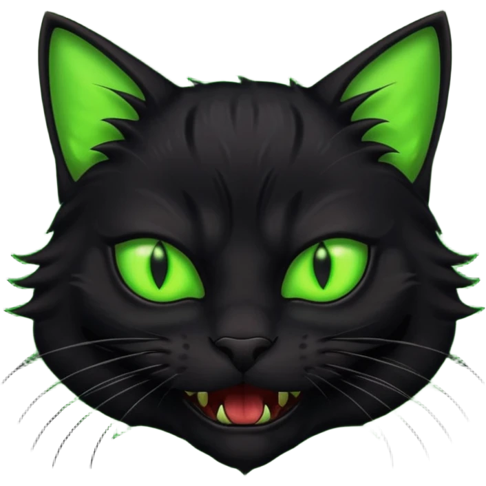 scary black cat with fur raised, glowing eyes, and fangs emoji
