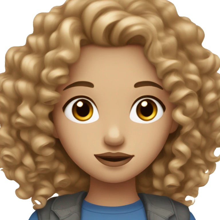girl with light brown curls medium long hair, blue-grey eyes, rosy lips and light skin  emoji
