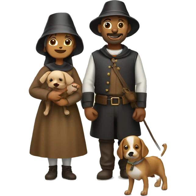 Pilgrim couple with 2 dogs  emoji