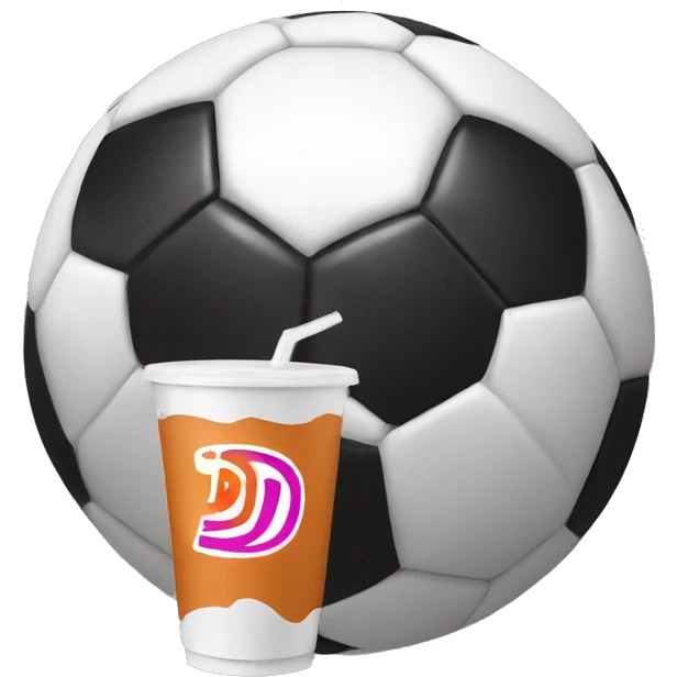A soccer ball holding a Dunkin drink emoji