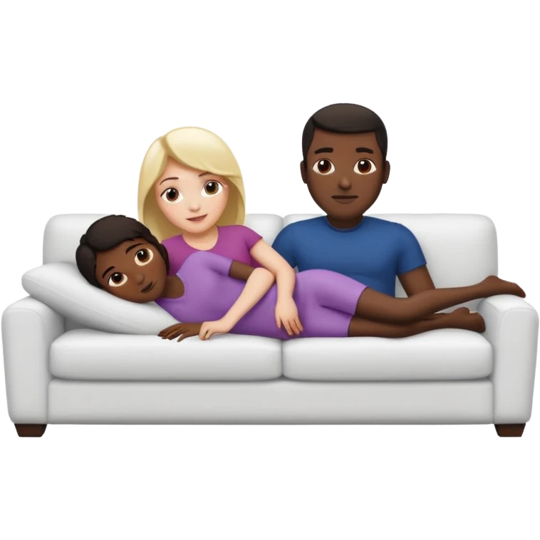 couch, white naked female in center, big black naked male on each side emoji