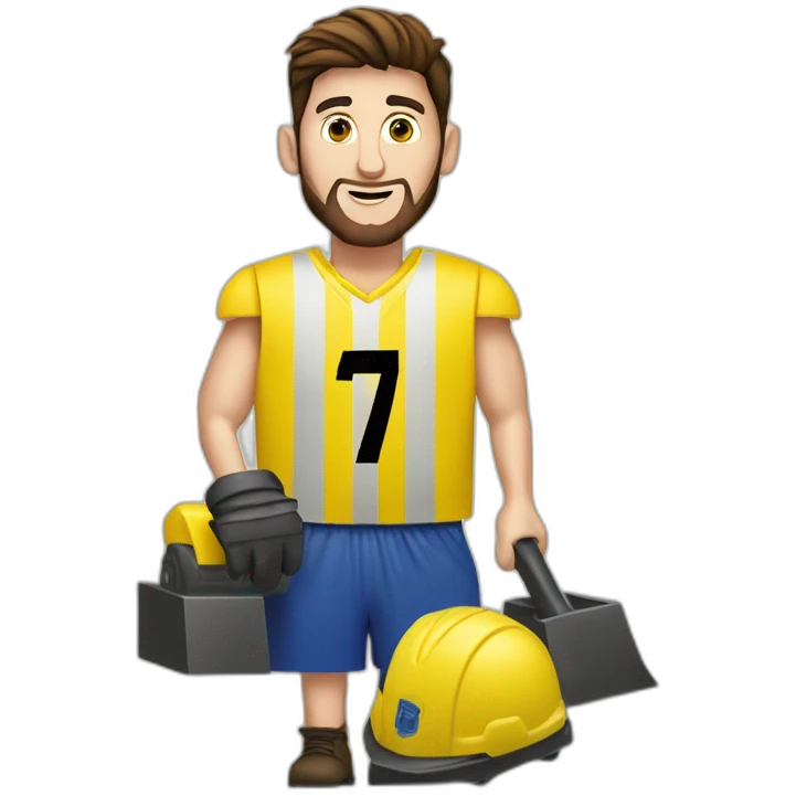 Leonel messi sobre una excavadora color amarilla emoji