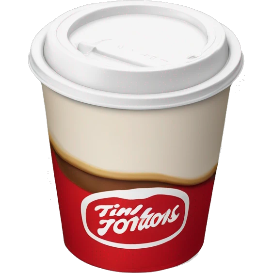 “Red Tim Hortons coffee cup with large white ‘Tim Hortons’ logo in script, black plastic lid, and a simple, clean design.” emoji