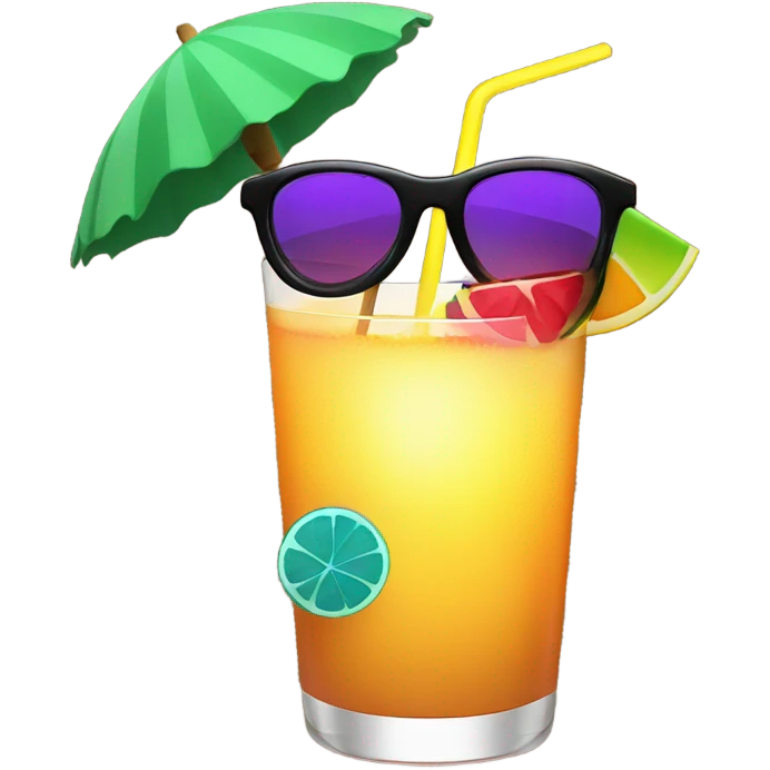 the sun in black glasses holds a cocktail in his hand emoji