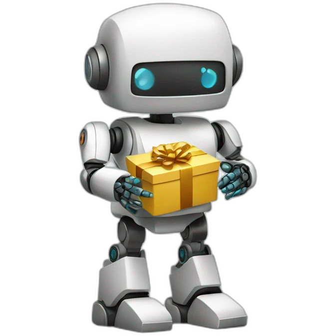 Un robot con un regalo en la mano  emoji