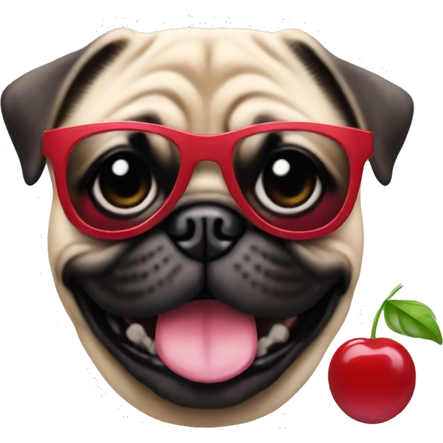 Smiling pug with cherry sunglasses emoji