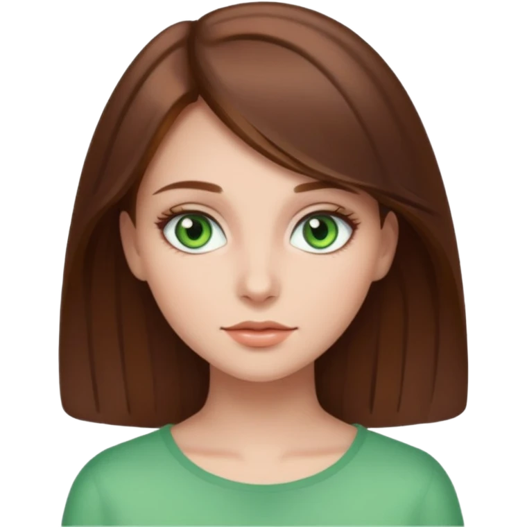 Clean girl whit brown hair and green eyes emoji