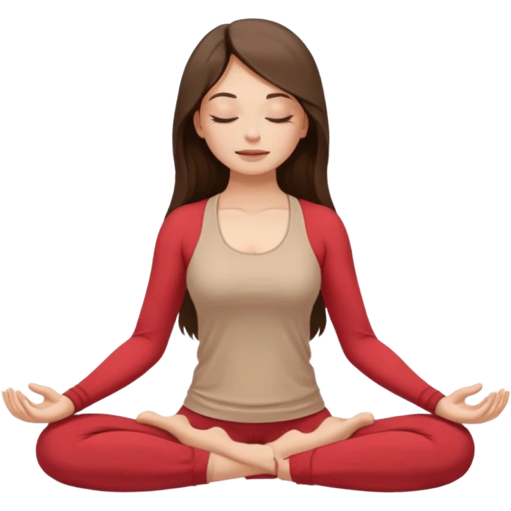 Девушка брюнетка с длинными волосами, закрытыми глазами занимается йогой. Картинка должна были в цветах: бежевый, бледно коасгый и коричневый emoji