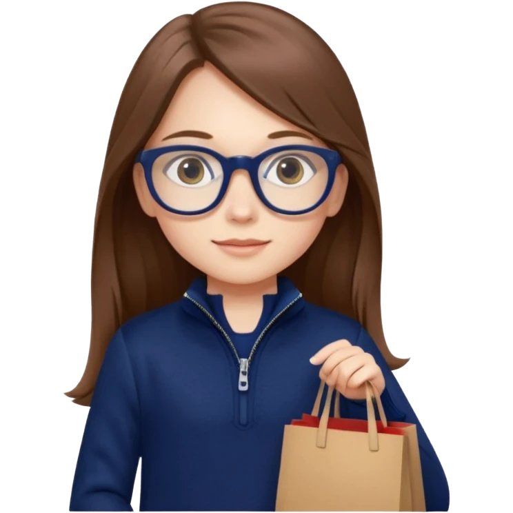 A little girl (he usually calls her baby), who is obsessed with shopping and luxury brands and holds a dozen of bags, she wears navy blue half zip sweater and holds 10 bags and she has long brown hair with Prada eyeglasses  emoji