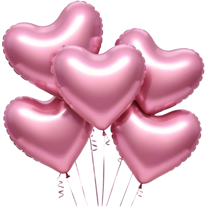 many beautiful aesthetic realistic metallic heart-shaped balloons in pale pink color  emoji