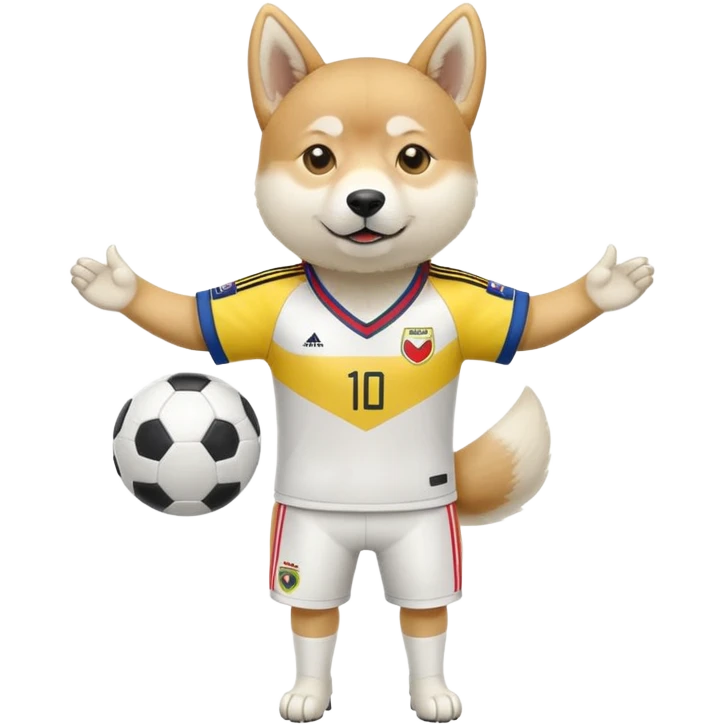 White Shibu Inu wearing a Colombian soccer jersey emoji