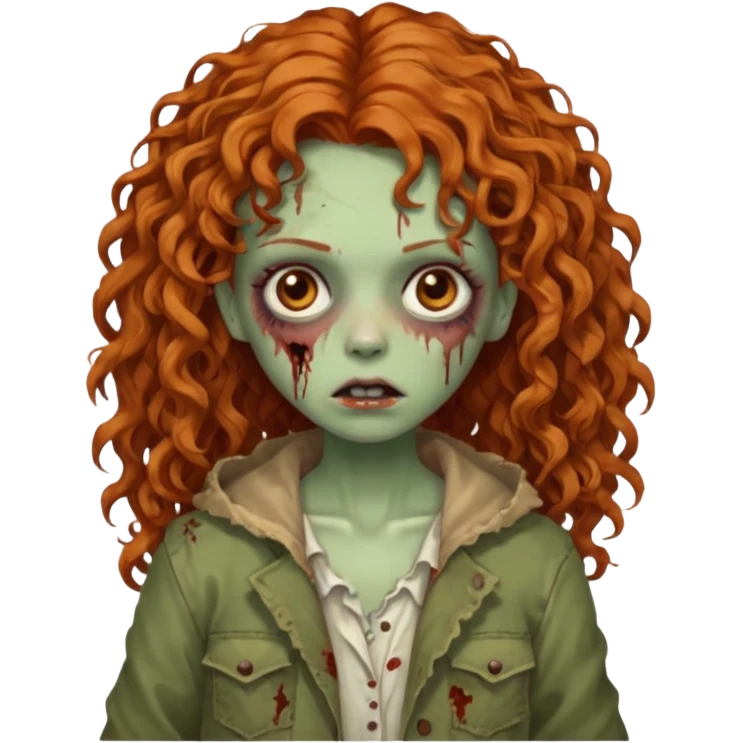 Ginger curly long hair zombie girl with Brown eyes  emoji