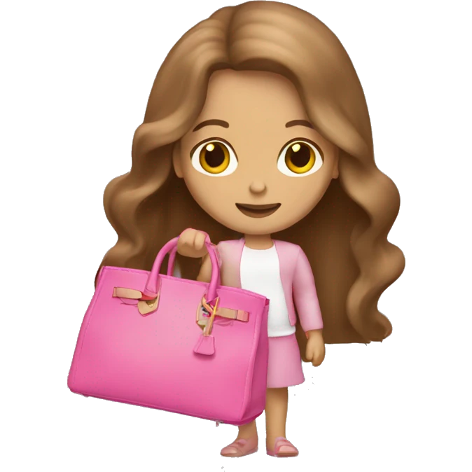 Brown long hair white girl holding a pink birkin bag emoji