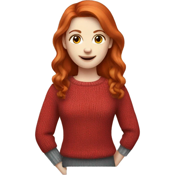 Redhead girl in red sweater with white skin and grey eyes  emoji
