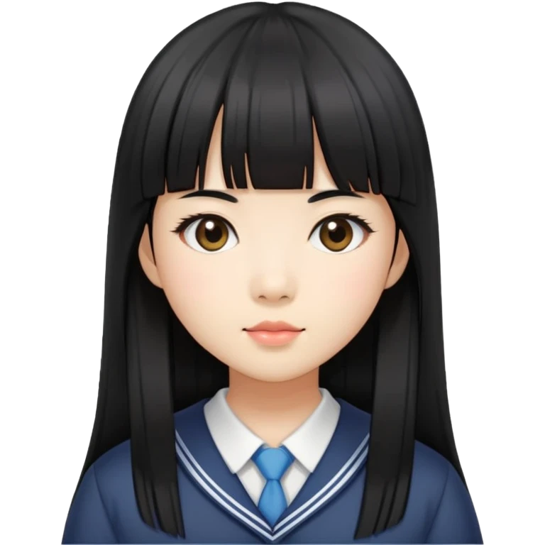 Asian schoolgirl with straight black hair, long length, and blunt bangs emoji