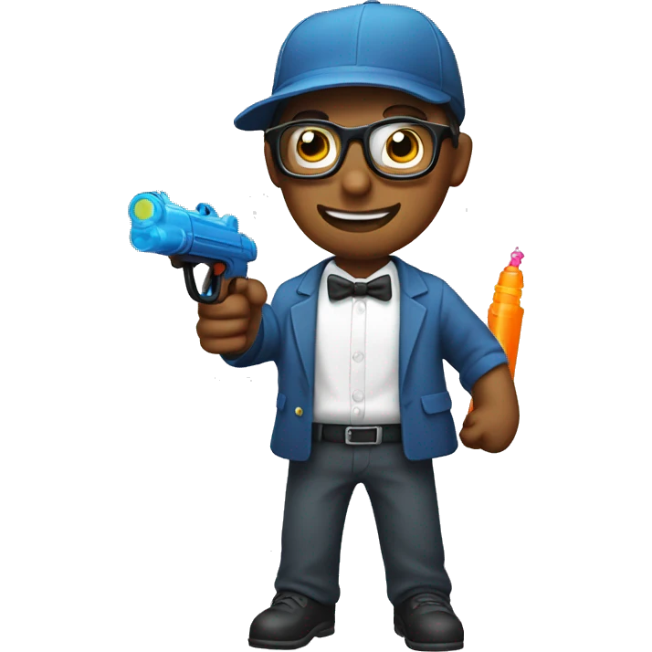 nerd emoji holding pointing A water gun emoji