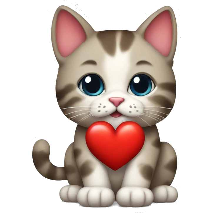 A beautiful Scottish cat with a big red heart in its paws emoji
