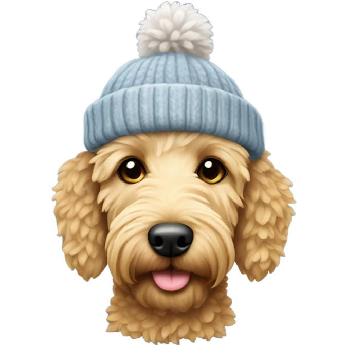 Golden doodle wearing a winter hat emoji