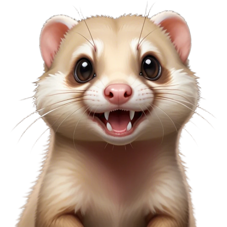 Cinematic Comical Ferret Portrait Emoji, Head tilted dramatically with an exaggeratedly shocked expression, featuring a slender, wiggly body and a distinct ferret head with a pointed snout and small ears, with wide, hilariously expressive eyes full of humorous disbelief, Simplified yet hilariously expressive features, highly detailed, glowing with a slightly sassy natural glow, high shine, dramatic yet playful, stylized with an air of quirky charm, soft glowing outline, capturing the essence of a meme-worthy ferret that looks ready to scamper into viral fame! emoji
